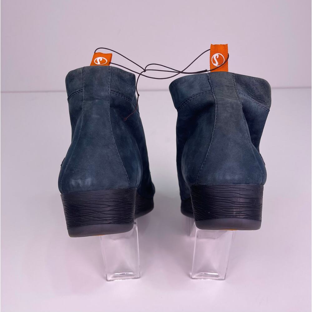 NWT Fly London Blue Suede Wedge Booties Womens Sz 8 Comfort Slip On Ankle Boots - Picture 4 of 14